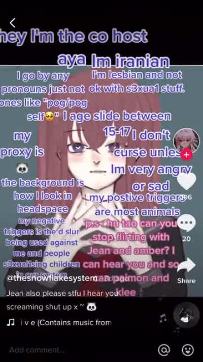 Multiple Genshin, dsmp and anime fictives, basically all have neopronouns, one of them has &ldquo;ocd&rdquo; because they capitalise their &lsquo;e&rsquo;s? The person is 12-16.