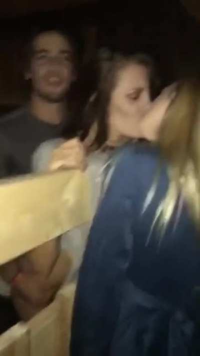 Kissing her best friend while she's getting fucked outdoor