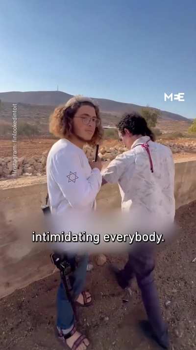Canadian journalist and activist Fin de Pencier documents armed Israeli settlers trespassing on Palestinian land in the town of Duma as part of daily settler intimidation and attacks in the occupied West Bank.