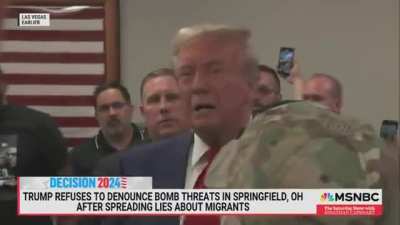 Donald Trump doesn't denounce the bomb threats made in Springfield, OH. Blames the "illegal" migrants instead