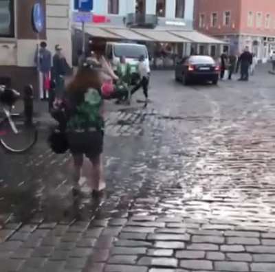 Jumping on a slippery patch of the street