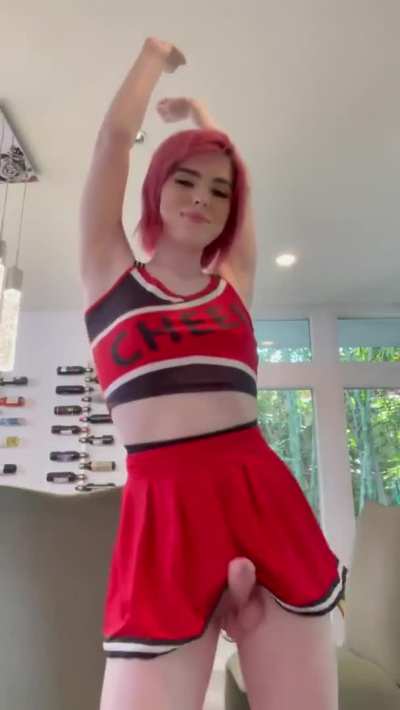 Cheerleader with a hard cock. Ella Hollywood (gif)