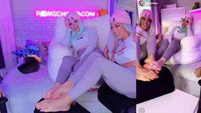 aurorastarr and keta_mimi playing some footsies a few days ago (twitch live in the background, TikTok live with different camera angle on the right. They are live right now again. Twitches are aurorastarr and keta_mimi, TikToks are iaurorastarr and ketami