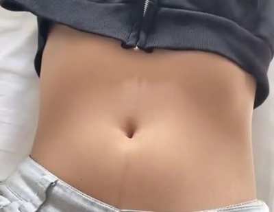 Asian gf&rsquo;s belly stretched and breathing