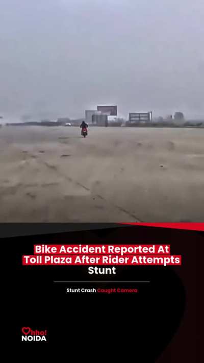 A bike met with an accident at a toll plaza after a rider attempted a risky stunt leading to traffic disruption.