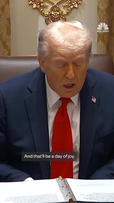 President Trump says the hostages held by Hamas "should be released on Monday or Tuesday": "We ended the war in Gaza and on bigger basis, created peace. Peace in the middle East. I'm going to try and make a trip over. We're going to Egypt, where we'll hav