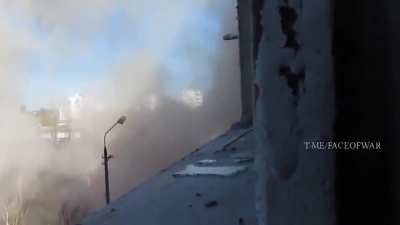 POV: terrifying moment, Russian tank fires a shell directly at a person filming in a high window.