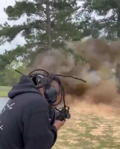 This guy catching shrapnel and almost losing his eye while blowing stuff up