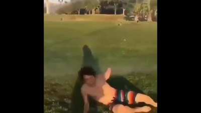 guy thinks it&rsquo;s a good idea to run on wet grass