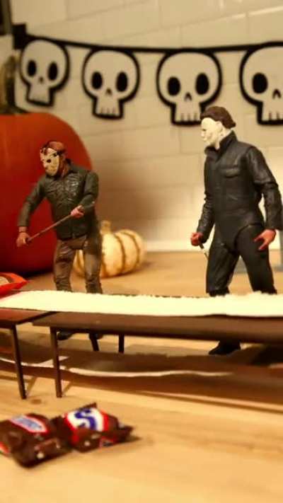 A neat stop motion animation of Halloween candy being chopped up
