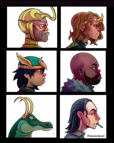 Loki variants in the style of Gorillaz "Demon Days" by @poloverdeart (Link in the comment)
