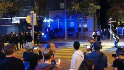 Swiss protesters against "covid passports" tonight laying flowers down for police while chanting "freedom", their response says it all.