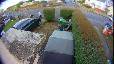 Kid on an electric bike picks a fight with a solid metal gate. Outcome predictable