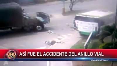 bus rear ended by truck causing it to hit two pedestrians