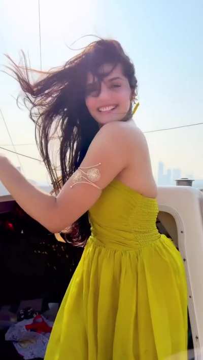 Simran Singh in Citron Yellow Halter Neck Ruched Maxi Dress