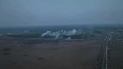 Drone films the shelling of Russian positions by MLRS in the Donetsk region. 11/2023