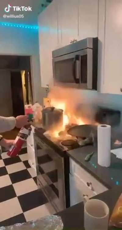 Kitchen fire with a cliffhanger