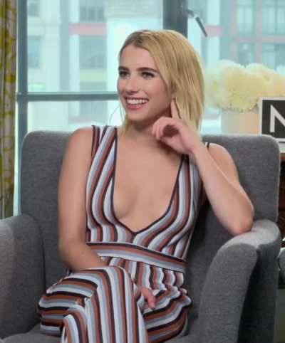 Let's let Emma Roberts wrap her lips around both our shafts...