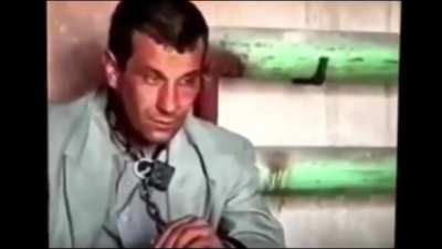 Karabakh Armenians put a collar on an Azerbaijani villager and keep him like livestock in captivity.