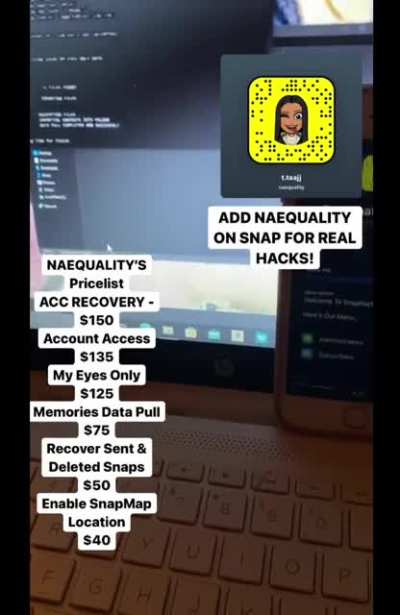 Contact @naequality on snap to order account hacks like account access, account recovery, my eyes only &amp;amp; more! All available For socials like iG, Snap, FB , Twitter , &amp;amp; TikTok. Telegram Group Link In Comments Below 👇
