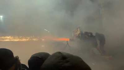 Protesters Using Fireworks Machine Gun in Tbilisi, Georgia