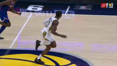 [Highlight] Benedict Mathurin gets the steal and finishes it off with a windmill dunk!