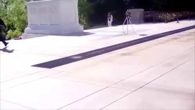 Guard of &ldquo; The Tomb of The Unknown Soldier&rdquo; catches an idiot disrespecting the tomb.