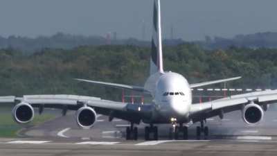 Airbus A380 landing during a storm at D&uuml;sseldorf