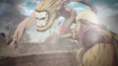 If you look carefully, Galliard's right arm is hand drawn (aka the impact point, for weighty motion) whereas the rest of his body is CGI. For the people dreading floaty CGI titan fights, calm down a bit. MAPPA animators know their shit.