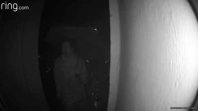 Woman with her mouth wide open rings my doorbell in the middle of the night. Thankfully, I wasn't home.