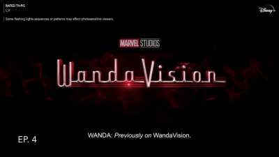 Wanda's tone while she says "previously on WandaVision" gets unenthusiastic as the season progresses.