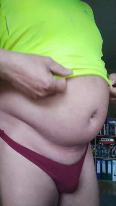 It's gotten a little tight, I'm so round now