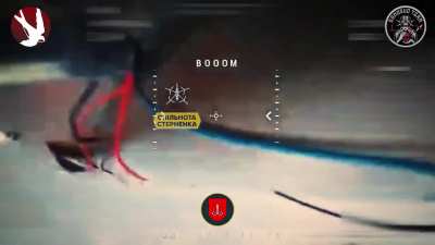 Footage of a Ukrainian FPV pilot attaching his quad to a Russian Zala Z-16 reconnaissance UAV and dragining it down to the ground.