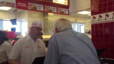 US Senator of Vermont, Bernie Sanders, orders food at InNOut