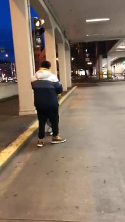 Dumb tough german kid wants to sucker punch guy but gets defeated by gravity