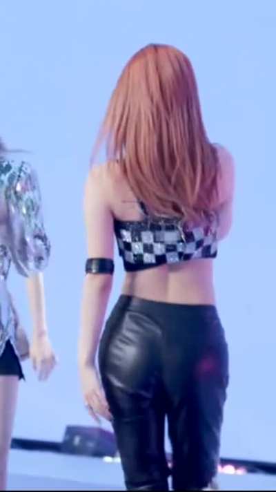 Yeji - red hair, black leather pants, b&amp;amp;w checkered top