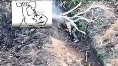 Russian soldier commits suicide by shooting a full mag to the head. 