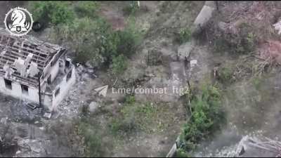 Footage of two russians getting dropped at close range by a soldier from the 47th Mechanized Brigade  who was concealed in a bush