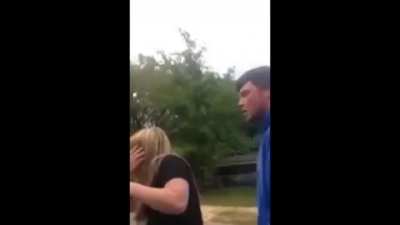Stepdad slaps his wife in front of her son... Gets ko'd