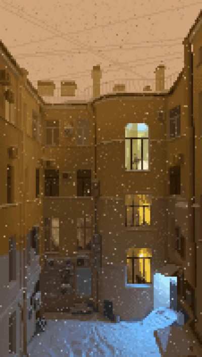Evening winter courty[A]rd