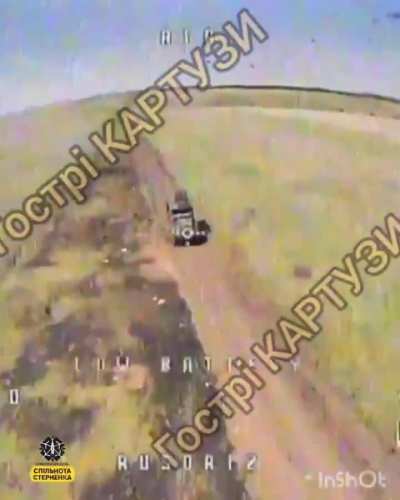 Ukrainian FPV pilots attack a Russian AMN-590951 "Spartak" armored vehicle after it was disabled by a mine.