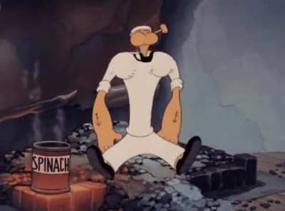 Classic scene of Popeye getting strong after eating spinach, for those "mistakes make you stronger" memes