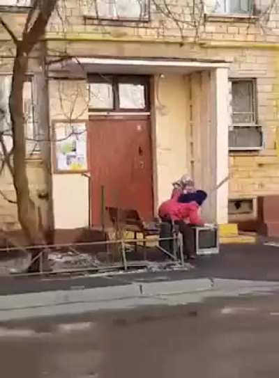 TV getting beat down by 2 babushkas