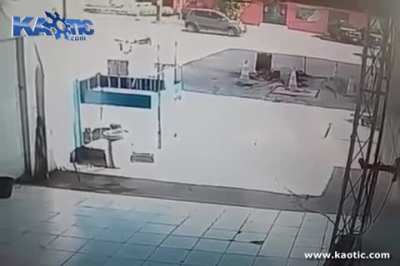 Fuel tank explosion throws worker