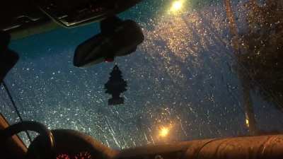 Rain hitting the windshield the other day