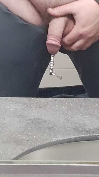 Still training my cock, this thing is tapered so each time I twist the screw it stretches and the waight is amazing.