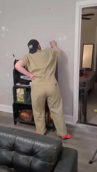 I caught my wife vibing and sanding the walls. She was not amused