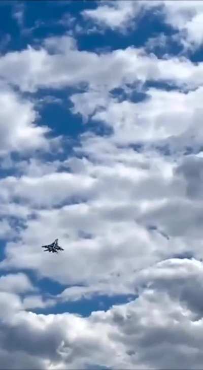 Low level afterburner pass by a Ukrainian Air Force MiG-29 Fulcrum from the 40th Tactical Aviation Brigade &ldquo;Ghosts of Kyiv&rdquo; with a full CAP loadout of 2x R-27R/ER and 4x R-73 AAMs