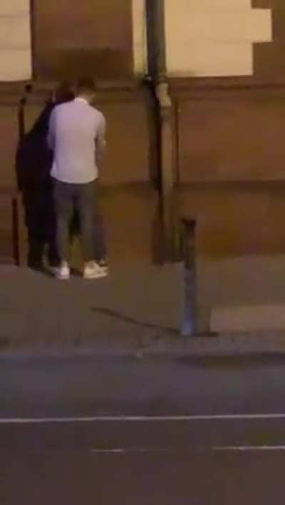 He doesn't even help her pull up her pants