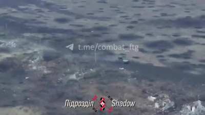 Ukrainian FPV drone near Avdiivka hitting a Russian invader BTR disabled it. The Russian crews objectives is unknown 4-6-24